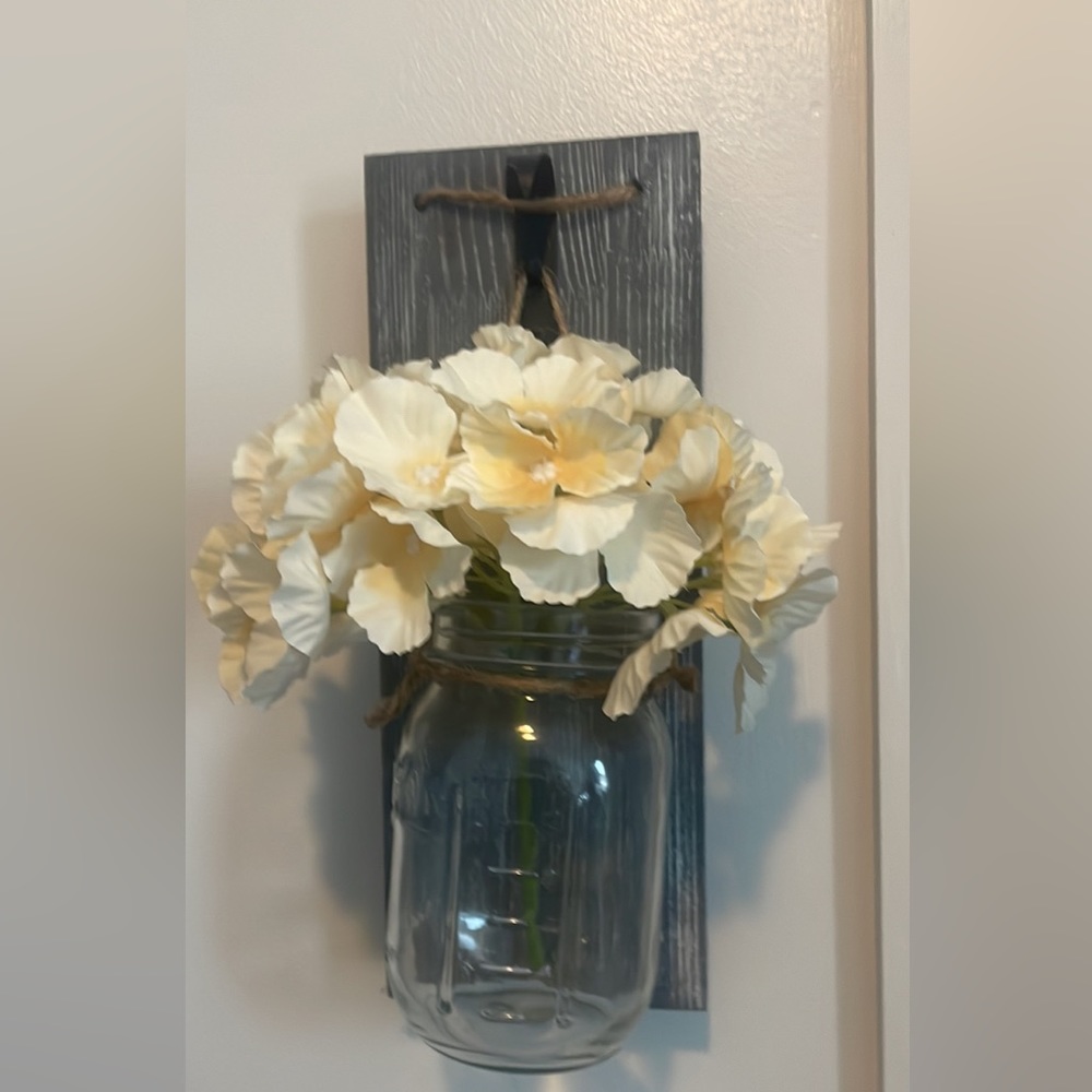 Flower and mason jar wall decoration